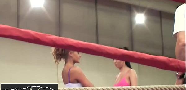  Lesbian euro chicks wrestle in a boxing ring